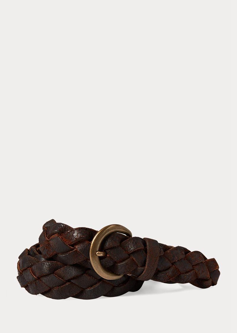 Pasek RRL Męska Brązowe Hand-Braided Skórzane 136570-YEW